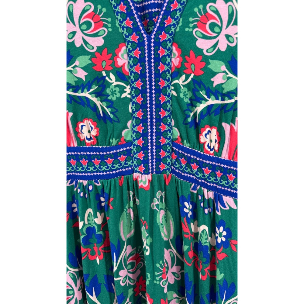 Boden Lily Jersey Maxi Tea Dress Womens 12P Green Floral V-Neck Pockets Boho - Picture 12 of 16